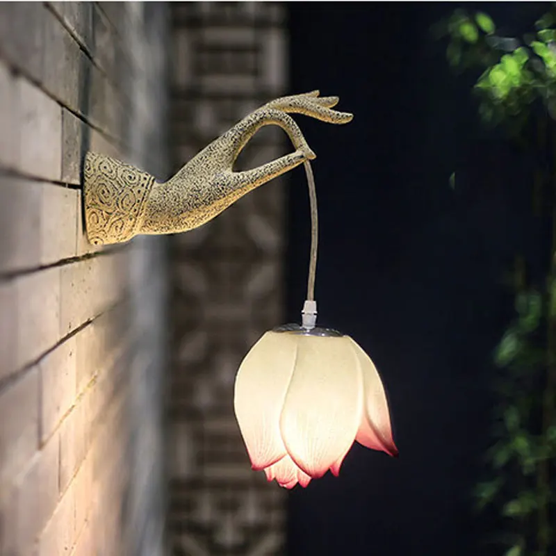 Šiuolaikinės kinų lotus sienos lempos kūrybos prieškambario, koridoriaus kairės dešinės rankos lempos apdaila liemenėlė arbatos kiemo sienos šviesos
