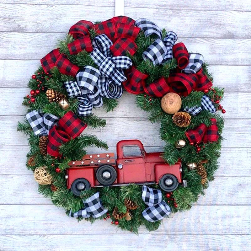 Raudona Sunkvežimių Kalėdų Vainikas Langų Durų Apdailos Sienos Kabo Kalėdų Puošmena Rekvizitai 66CY