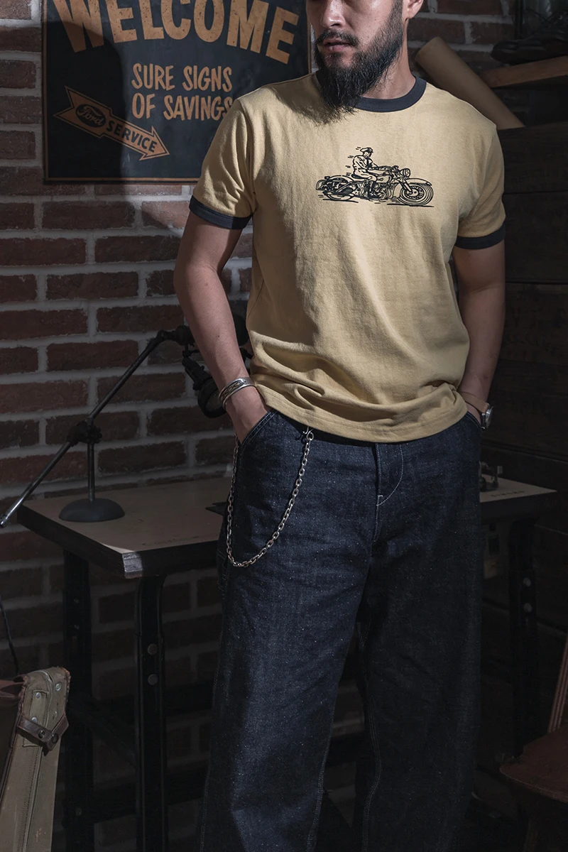 NE STOCK 50s Dviratininkas Lenktynių Grafinis T-Marškinėliai vyriški Colorblock Slim Fit Tee Marškinėliai