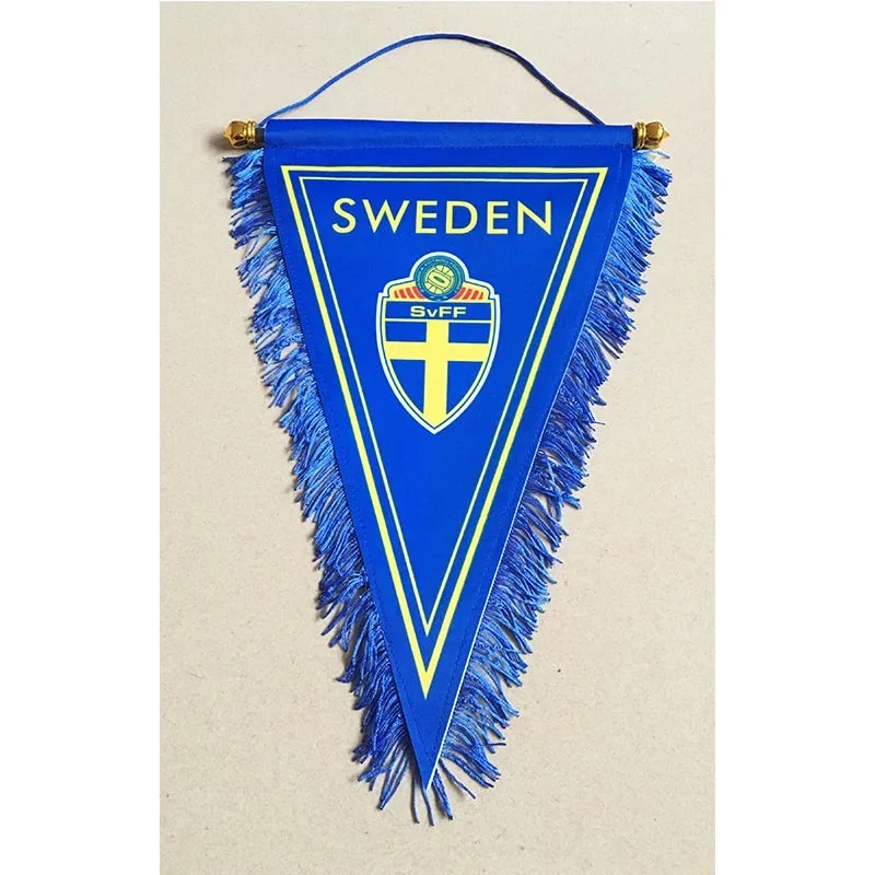 2018 m. Pasaulio Futbolo Čempionato Švedijos Nacionalinės Futbolo 35cm*25cm Dydžio Dvigubo Pusių Apdailos Kalėdų Tris Kampe Vėliavos Banner