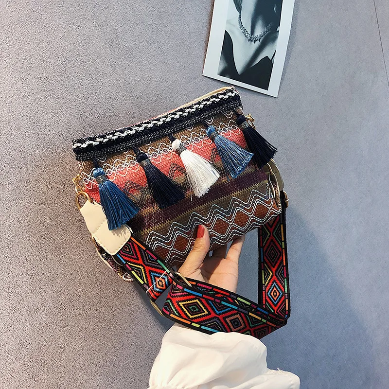 Moterų Maišas Naujas Crossbody Grandinės Maišelį Harajuku Etninės Stiliaus Drobės Kutas Kibirą krepšiai moterims