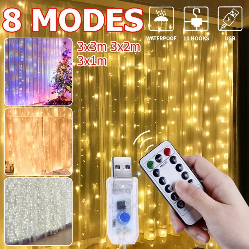 3M LED Kalėdų USB Užuolaidos String Žibintai Su Kabliu Girliandą Pasakų Žibintai Sodo Puošmena Patalpų Apšvietimas Namuose Miegamasis