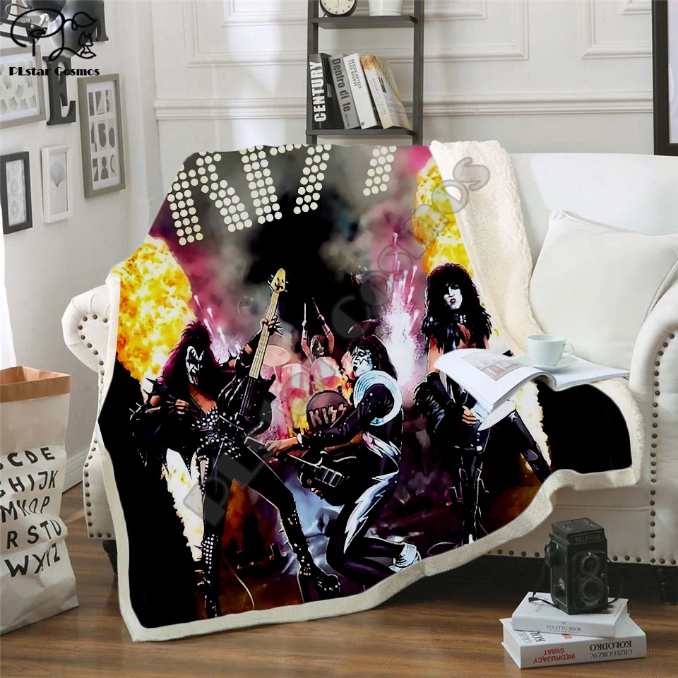 Plstar Kosmosas Grupė KISS Rock & Roll All Nite Šalies Antklodė 3D spausdinimo Sherpa Antklodę ant Lovos Namų Tekstilės Sapnų stilius-8