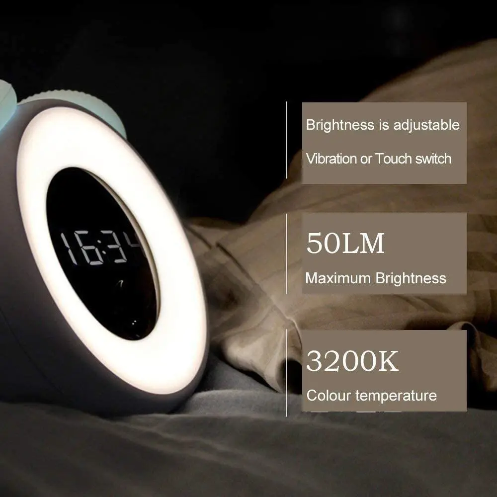 Pabusti Šviesos Laikrodis LED Skaitmeninis Laikrodis-Žadintuvas Stalo Lempa su Saulėlydžio Režimas Nakties Šviesos Vaikų Miegamasis Dekoro Stalas Signalą Žiūrėti