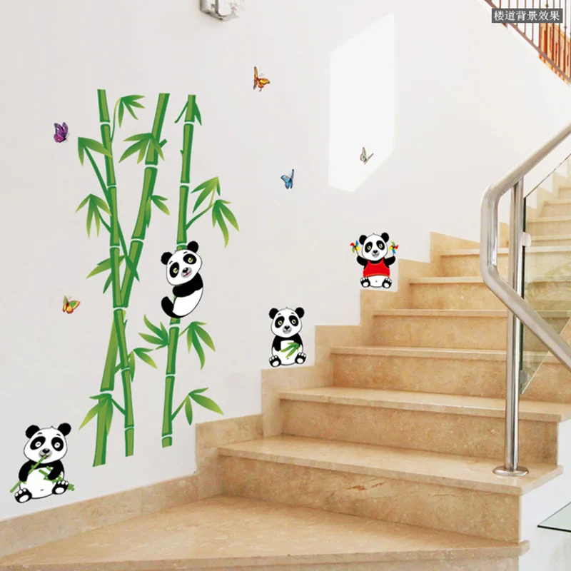Nuimamas Namo Apdaila Panda Bambuko Sienų Lipdukai 