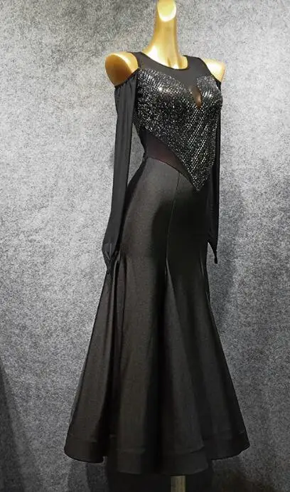 šokių suknelė moterims standartiniai valsas suknelė sklandžiai rengtis standartinių šokių suknelė juoda išgirsti shapeT021