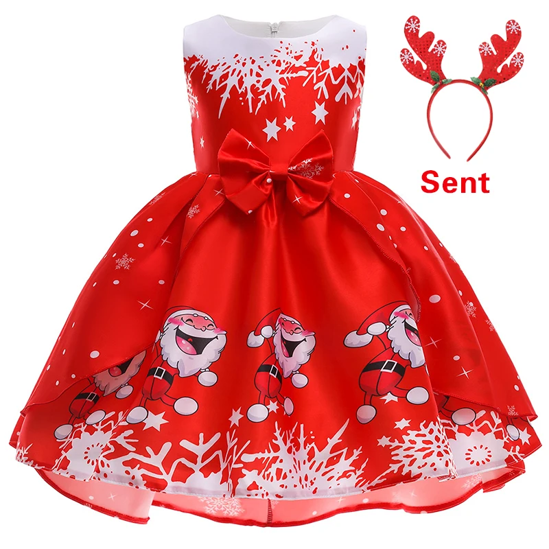 2020 Naujų Metų Merginos Kalėdų Šalis Suknelė Santa Claus Briedžių sniego Satino Spausdinti Vaikams Baby Princess Dress
