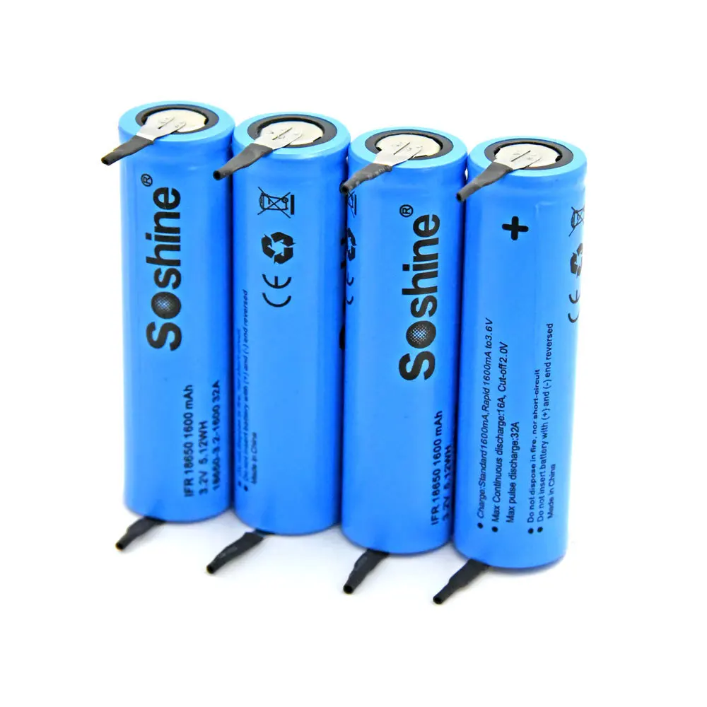 4pcs Soshine LiFePO4 18650 3.2 V Įkrovimo Baterija (akumuliatorius 1600mAh tab Vietoje, suvirinimo baterija