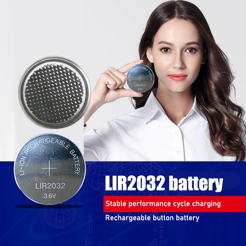 6PCS LIR2032 3,6 V Mygtuką Ląstelių Ličio jonų Baterija LIR 2032 Pakeičia CR2032 Ličio Monetos Elementų Baterijų