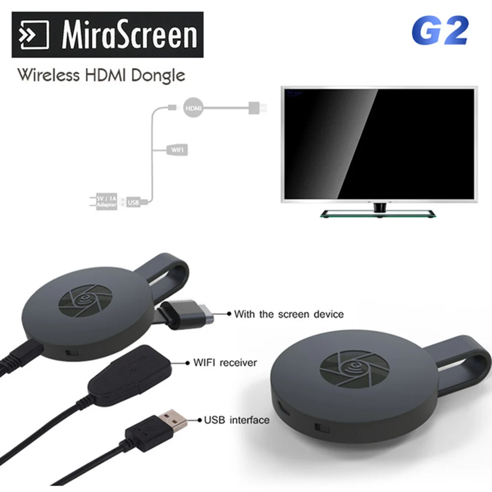 2.4 G TV Stick 1080P MiraScreen G2 Ekranas Imtuvas Anycast Imtuvas, HDMI Miracast Wifi Dongle TV Veidrodis Ekrano 