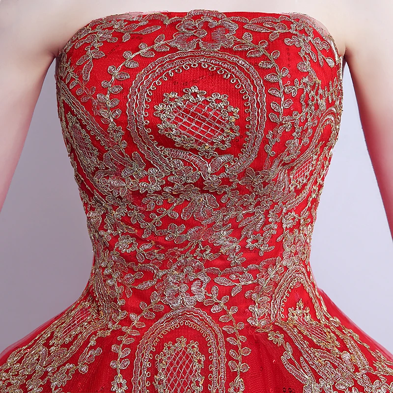 Karšto Pardavimo Princesė Brangioji Siuvinėjimas Aukso su Raudona Vestuvinė Suknelė 2020 vestido de noiva Mados Pigūs Nėrinių Nuotakos Suknelė Suknelės