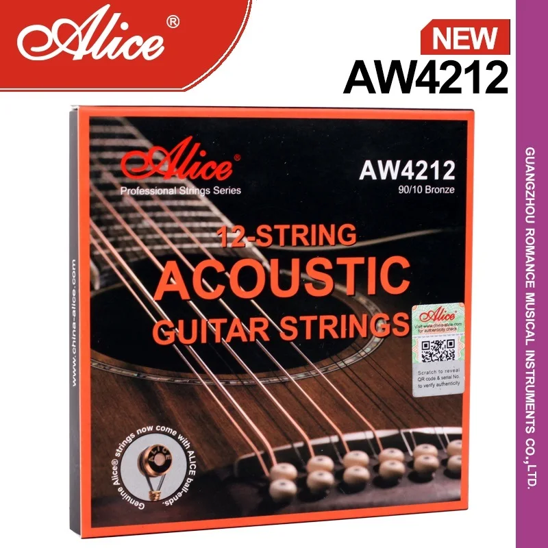 Alice AW4212 12-String Akustinės Gitaros Stygos, Sidabrą, Didelis Anglies Plieno, Paprastą String, 90/10 Bronzos Likvidavimo, Anti-Rust Danga