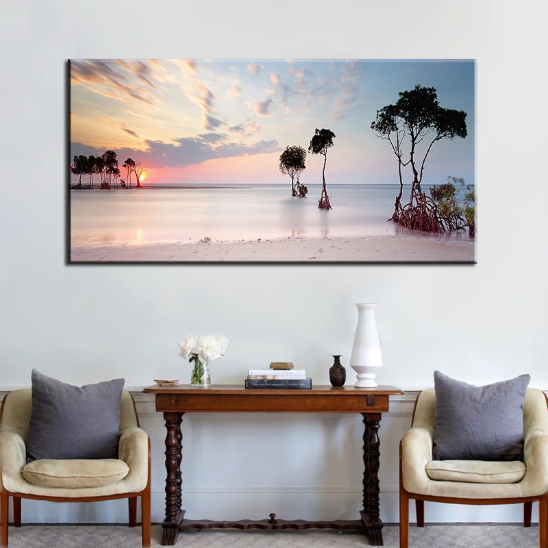 60x120cm-Natūralus Jūros Paplūdimio Medis Saulėlydžio Peizažas Plakatų ir grafikos Paveikslai Tapyba Sienos Meno Nuotrauką Kambarį Cuadros