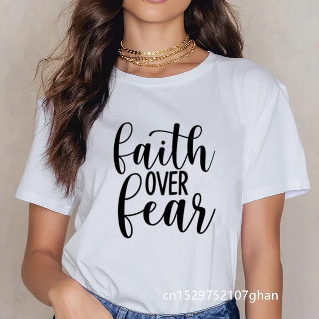Tikėjimas Per Baimę Krikščionių T-Shirt Religijos Drabužiai Moterims Tikėjimo Shirt Grafikos Bebaimis Šūkis Derliaus Grunge Viršūnes Mergina tees