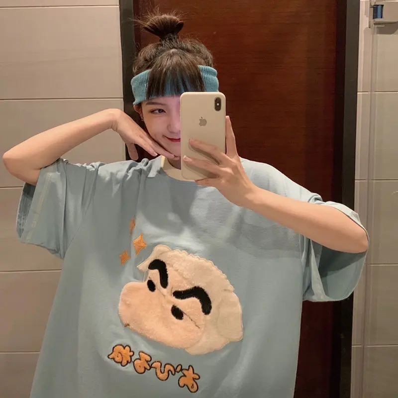 Negabaritinių Anime Crayon Shin Chan T-shirt Vasaros Harajuku Marškinėliai Ulzzang korėjos Marškinėlius Moterims, Siuvinėjimas, Drabužių Tee Viršų