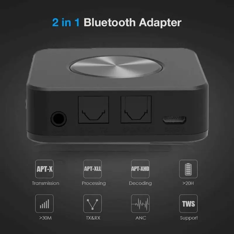 Bluetooth 5.0 Siųstuvas, Imtuvo 2 in 1 Belaidis APTX HD Low Latency A2DP Muzikos Optinis SPDIF RCA Aux 3.5 mm Stereo Garso Prisitaikyti