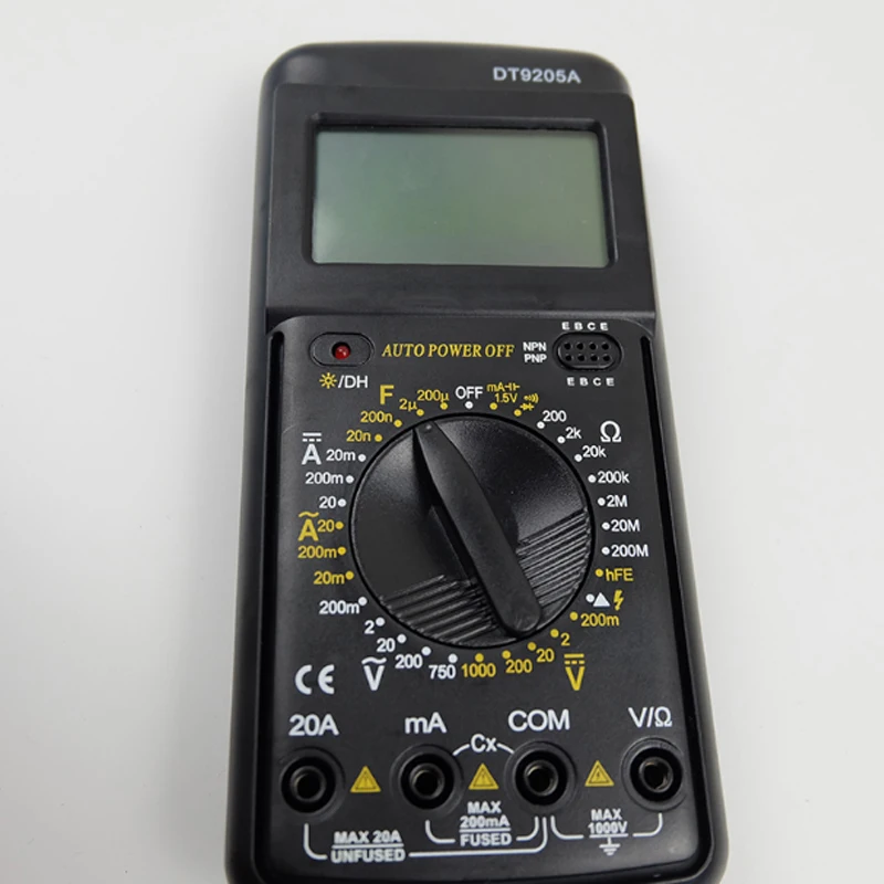DT9205A LCD Profesionalus Skaitmeninis Multimetras Elektros Nešiojamą Ammeter Voltmeter Atsparumas Talpą, hFE Testeris AC DC 20A