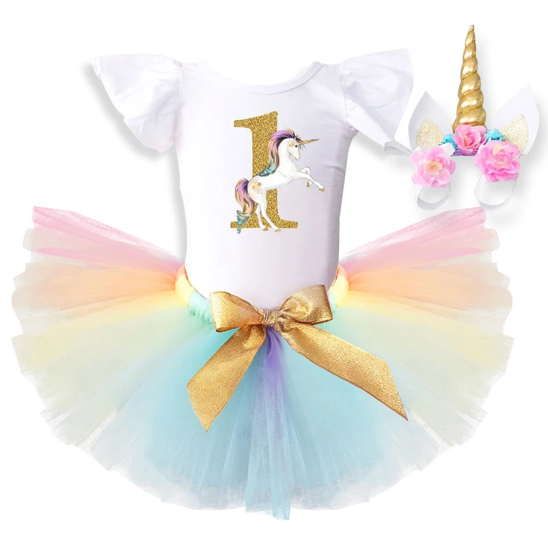 2020 M. Mergytę 1 Metų Gimtadienio Suknelė Vienaragis Komplektus Vasarą Vaikai Suknelės Mergina Drabužių 12 Mėnesių Pyplys Kūdikių Šalis Nešioti