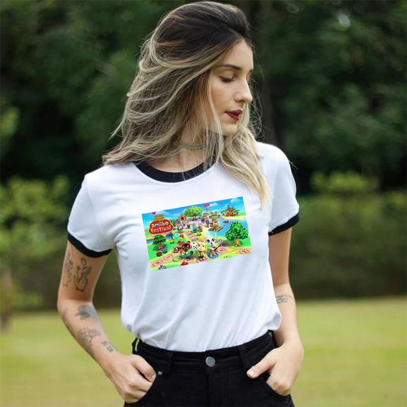 Vasarą Gyvūnų Kirtimo Moterys T Shirts Juokinga Kawaii Animacinių filmų marškinėliai Topai Harajuku Apvalios Kaklo trumpomis Rankovėmis Atsitiktinis Moterų Tshirts