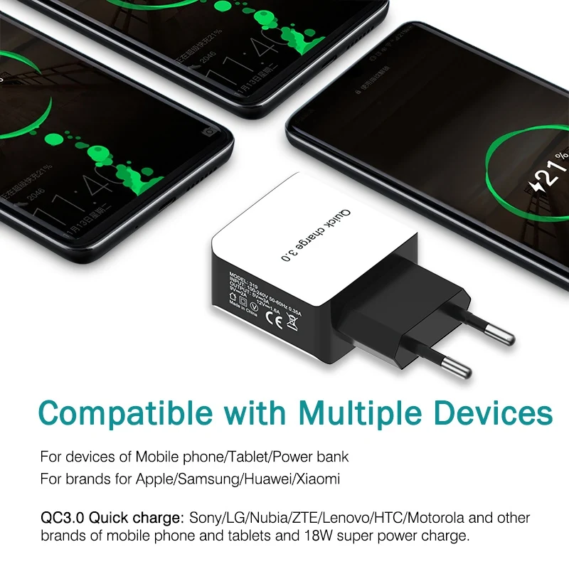 OREY 18W QC 3.0 USB Greitas Įkroviklis iPhone X Sieninis Įkroviklis Adapteris Xiaomi Mi 9 Greitai Įkrauti 3.0 Telefono Įkroviklis