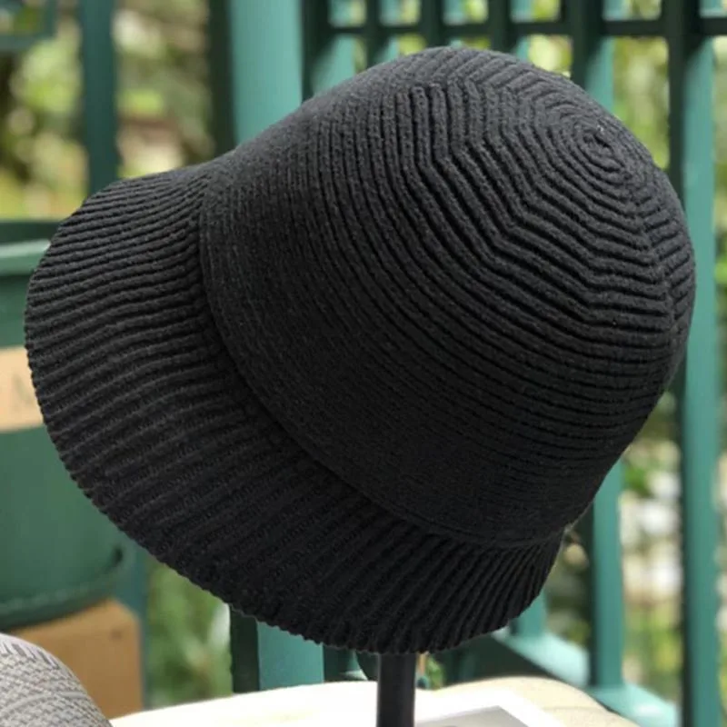 Maxsit U Rudens ir Žiemos Vintage Black Megzti Reguliuojamas Kibiro Kepurę Moterų Visų rungtynių Mažų kartu Žvejys Skrybėlę Atsitiktinis Skrybėlę
