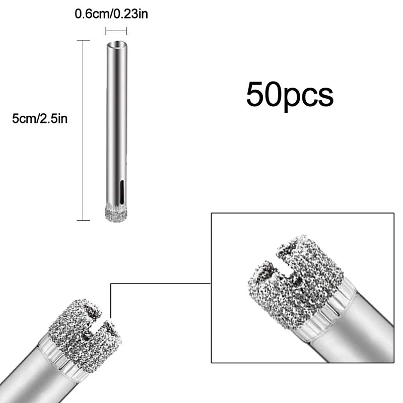 WSFS Karšto 50Pcs Diamond Padengtas Grąžtas Nustatyti 6mm Diamond Nulenkti Skylę Pamačiau Plytelių, Stiklo, Keramikos, Porceliano, Marmuro
