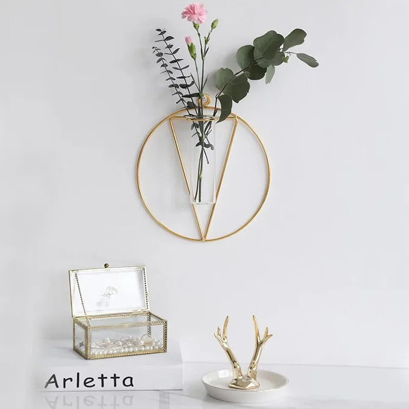 Šiaurės Stiliaus Geometrinės Formos Rose Gold Stiklo, Geležies Meno Gėlių Kabinti Vaza Sienos Laikiklis Namų Vestuvių Dekoravimas, Gėlių, Augalų