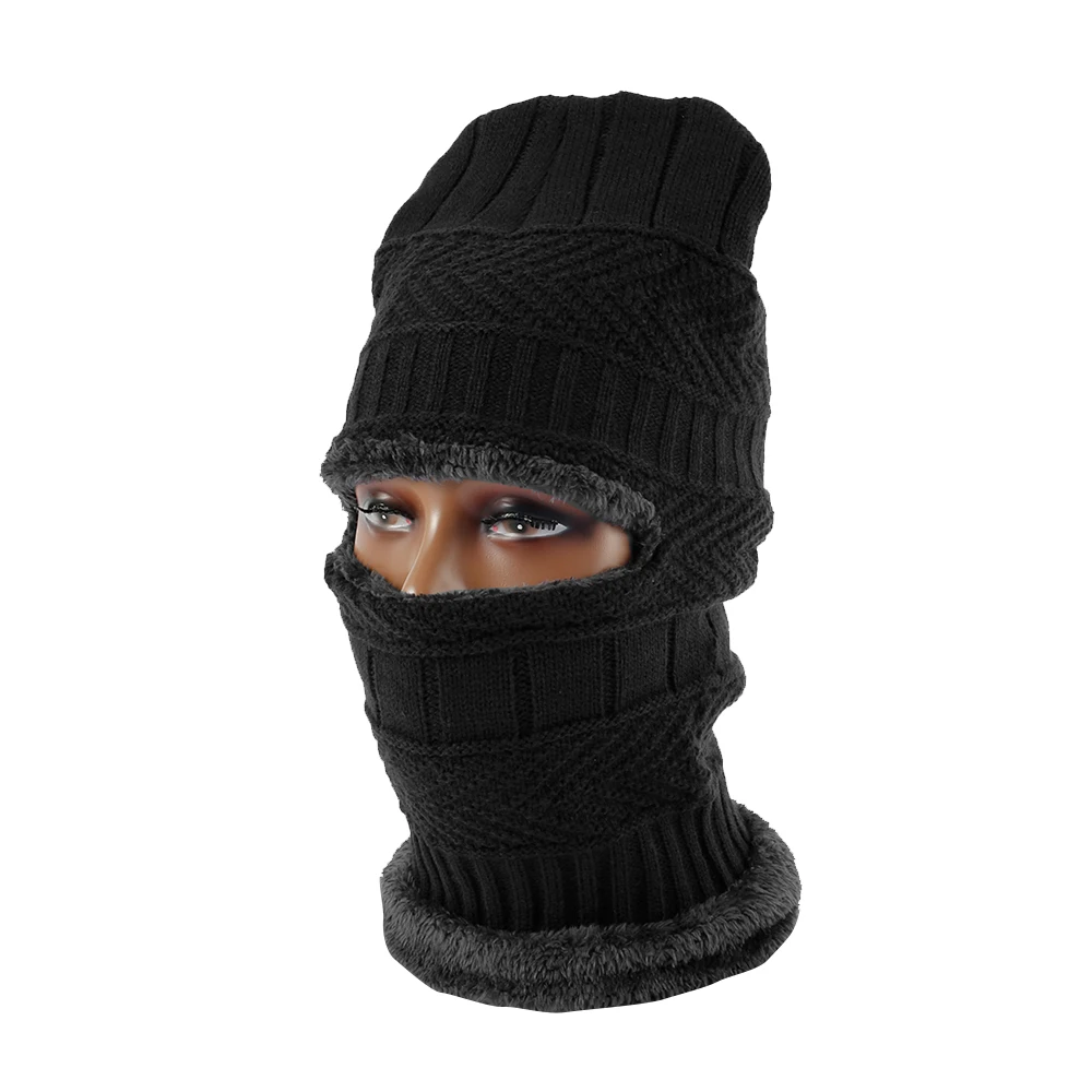 Žiemos Skrybėlę šiltu Vilnos beanies kepurės vyrams kaukolė bandana kaklo šilčiau balaclava veido Warmming bžūp cold-proof Unisex Black Hat