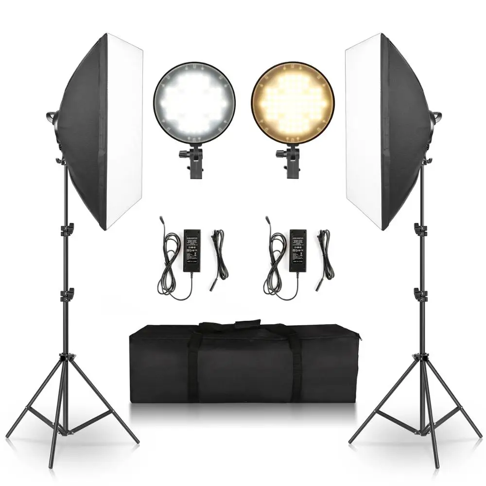 Bi-Color Fotografijos LED Softbox Apšvietimo Rinkinys 45Wx2 Pritemdomi LED Light Galvos Foto Įranga Nuolat Studio Portretas Šaudyti