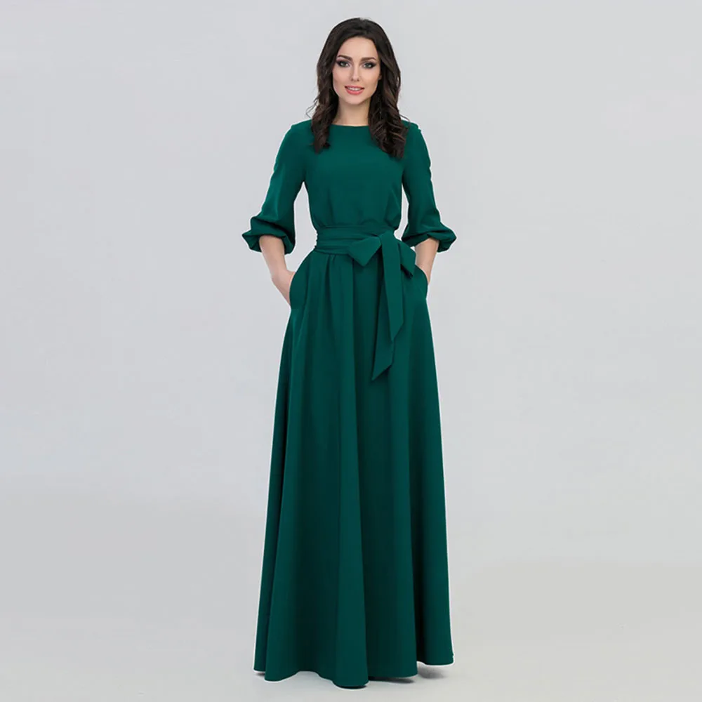 Naujas 2019 Moterų Suknelė Mados Apvalios Kaklo, ilgomis Rankovėmis Suknelę, Artimųjų Rytų Musulmonų Nacionalinės vientisos spalvos Big Swing Skraiste Suknelė