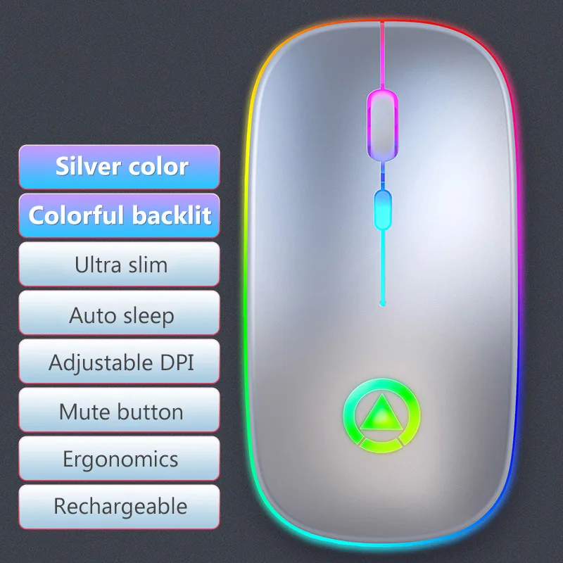 2.4 G Silent Wireless Mouse RGB LED Apšvietimu 1600DPI Žaidimų Pelės 