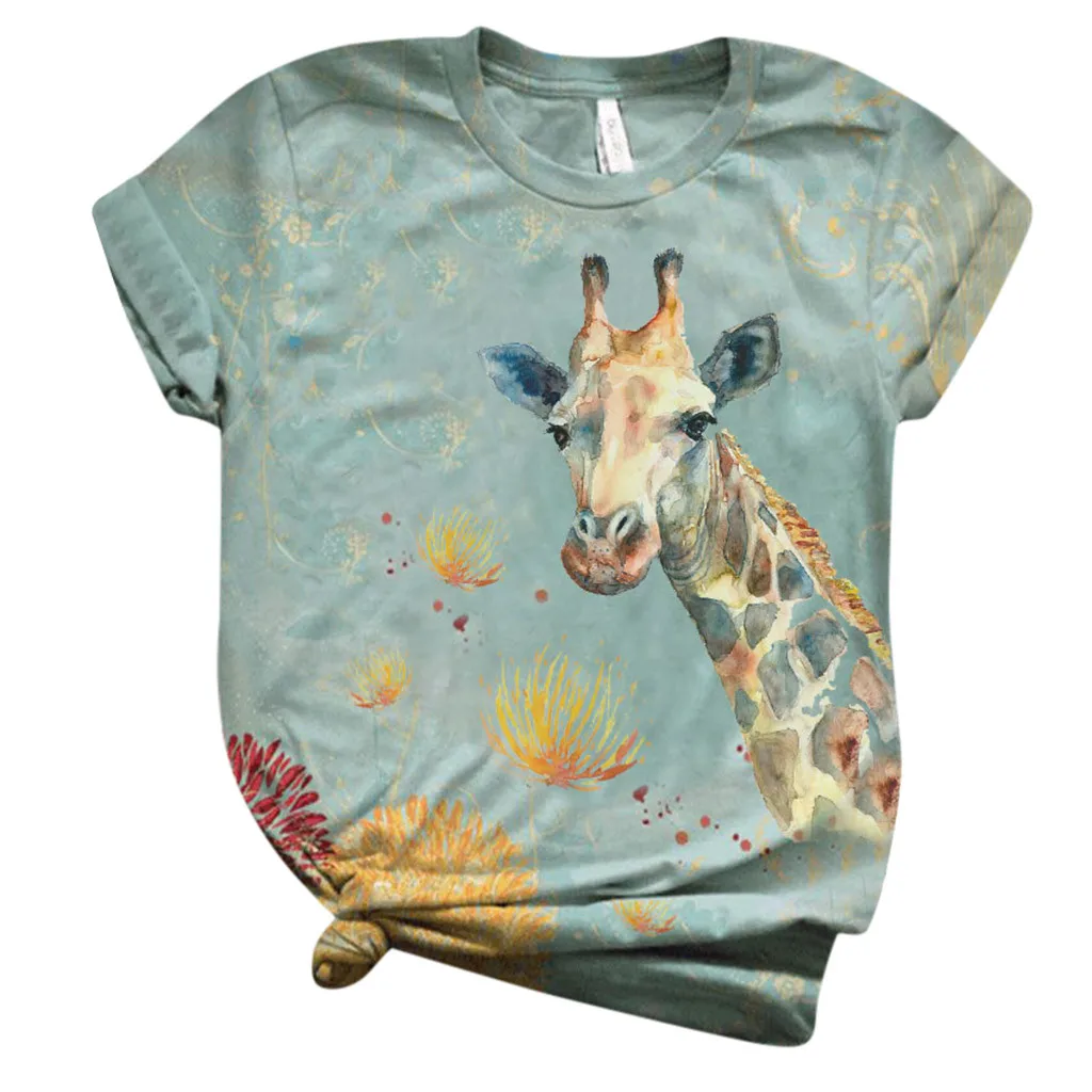 T-marškinėliai Vasaros Žirafa su Gyvūnų Spausdinti 2020 Moterų Plius Dydis Blusas Trumpas Rankovės O-Kaklo Viršūnes Tee Marškinėliai рубашка женская