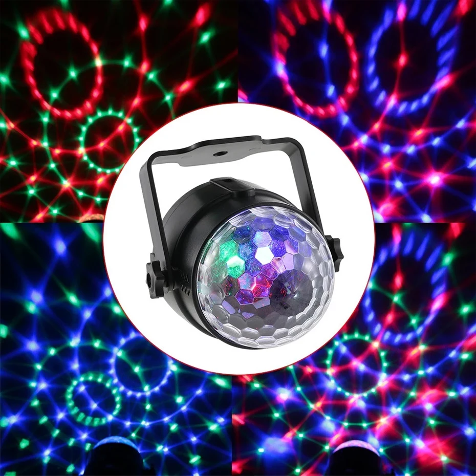 SVETIMŲ 3W RGB LED Kristalų Magija Kamuolys DJ Disco Ball Lumiere Garso Aktyvuotas Scenos Apšvietimo Efektas Muzikos Kalėdų Vakarėlį Atostogų