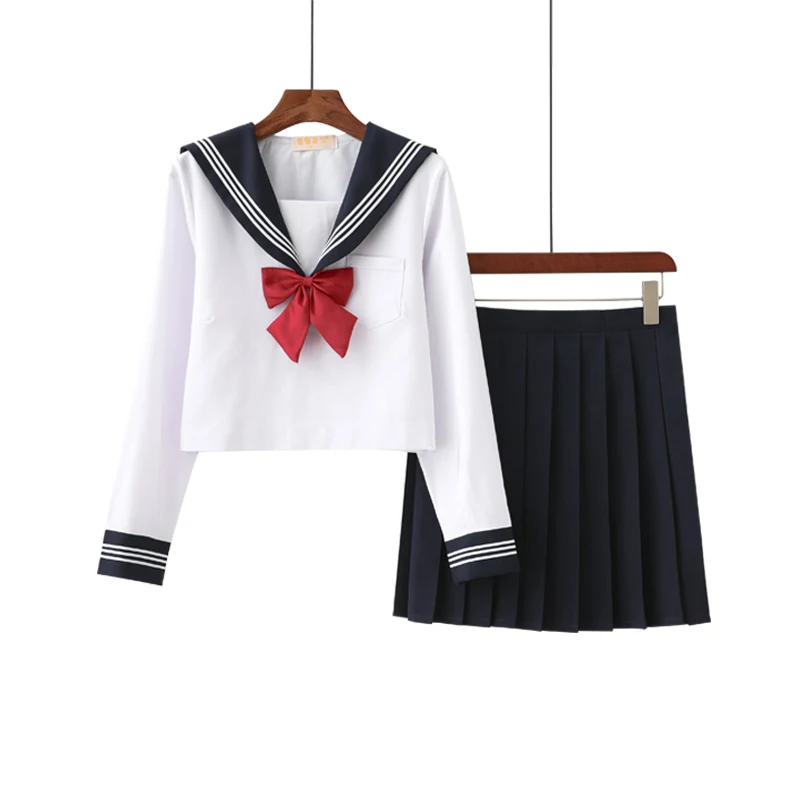 2021 Nauja Pavasario Vasaros Japonijos Mokyklines Uniformas Mergaitėms Mielas Ilgai Ilgis Sailor Viršūnes Klostuotas Sijonas Sailor Kostiumas