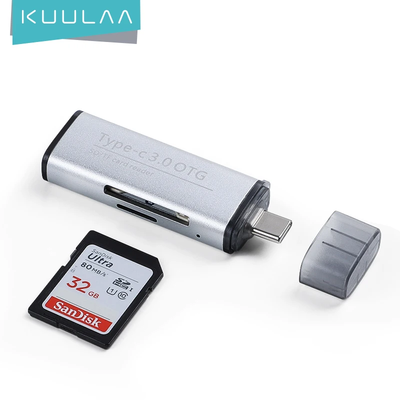KUULAA C Tipo USB 3.0 Aliuminio OTG Telefono multi atminties kortelių skaitytuvas adapteris, cardreader mikro SD/TF microsd nešiojamas kompiuteris