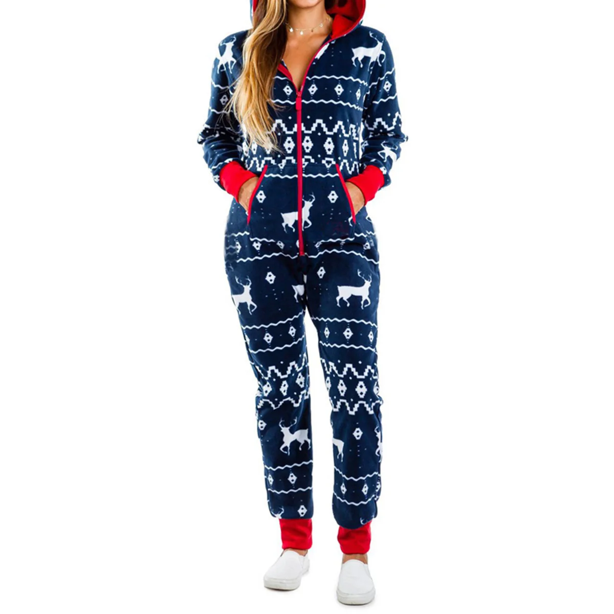 Žiemos Kalėdų Sleepwear Moterų Gobtuvu Pajama Komplektai Mados Atsitiktinis ilgomis Rankovėmis Vienas Gabalas Jumpsuit Kalėdos Spausdinti Homewear XXL