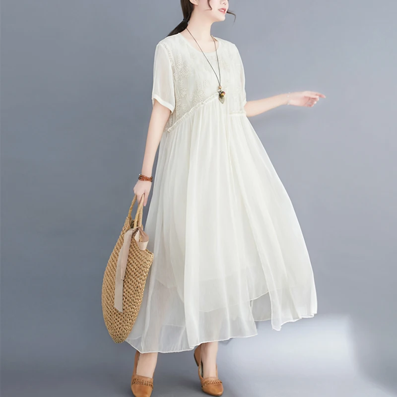 #0519 Plius Dydis Suknelė Moterims Vasaros 2020 Elegantiška Siuvinėjimas, Gėlių Prarasti-line 