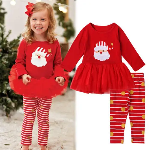 Emmababy Naujagimiams, Vaikams, Kūdikių Mergaitės Kalėdų Drabužius Tutu Ilgomis Rankovėmis Raudona Spalvos Suknelė Viršūnes+Kelnės Apranga Rinkinys