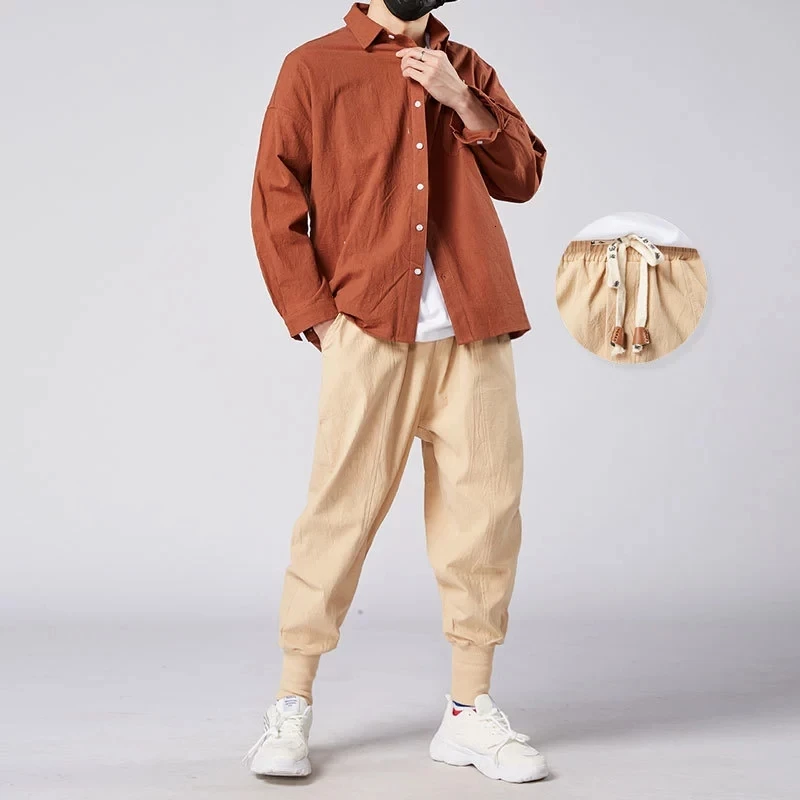 2020 naujos kelnės, vyriški Japonų stiliaus medvilnės ir lino atsitiktinis kelnės vyriškos bėgimo kelnės Kinų stiliaus laisvas kelnes