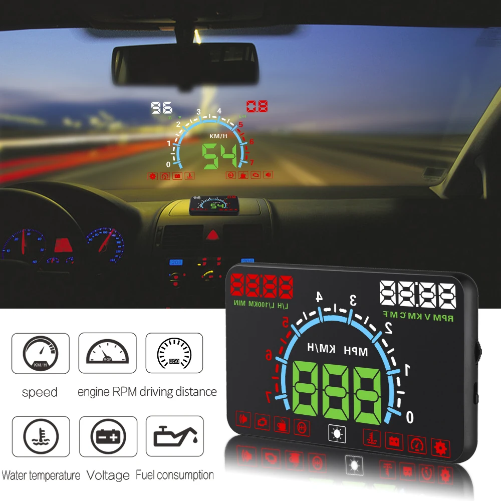 GEYIREN E350 OBD2 HUD Automobilių head up Display 5.8 Colių Ekranas Plug And Play greičio viršijimo Signalas Kuro sąnaudos ekranas hud projektorius