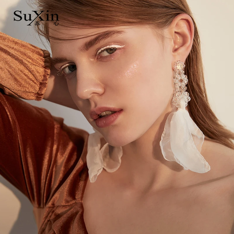 SuXin auskarai 2020 naujas temperamentas lankas auskarai moterims, ilgai kristalų pakabukas auskarai, papuošalai, dovanos