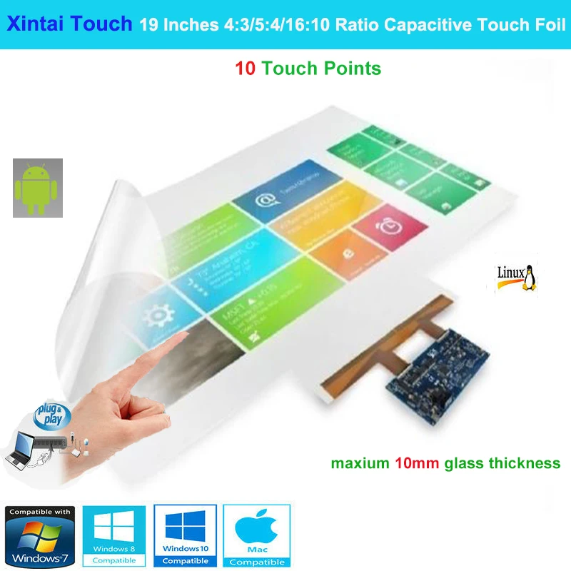 Xintai Touch 19 Colių 4:3/5:4/16:10 Santykiu 10 Lietimo Taškų Interaktyvus Capacitive Multi Touch Folijos Plėvele, Plug & Play