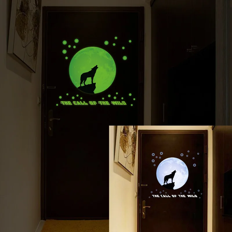 Šiaurės vilkas gyvūnų šviesos lipdukų svetainė, miegamasis fone sienų apdailai liuminescencinės lipdukai namų puošybai decal