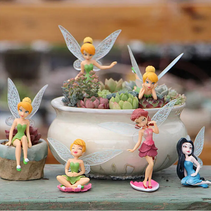 6Pcs Gėlių Fėja, Vokeliai Skristi Sparno Šeimos Miniatiūriniai Lėlių Sodo Ornamentu