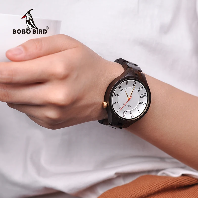 BOBO PAUKŠČIŲ K11 Paprastų Medinių Laikrodžiai Moterims, Klasikinės Juodos Ponios Kvarco Suknelė Žiūrėti į Medinę Dėžutę