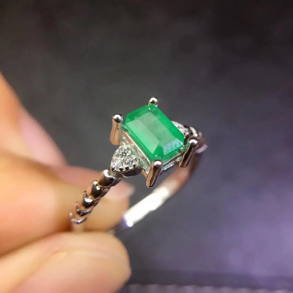 Natūralus smaragdas brangakmenio stačiakampio 4*6 mm iš 925 sterlingas sidabro su platinuotos mados žiedas