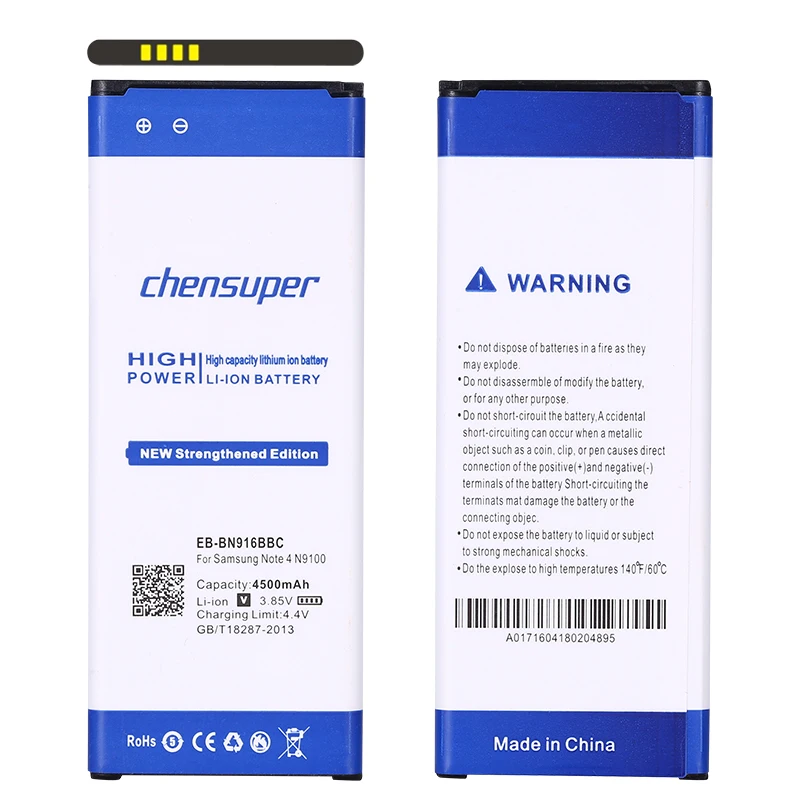 Originalo Kokybę chenspuer 4500mAh Baterija SAMSUNG Note 4 note4 Dual Sim N9100 N9108V N9106W N9109W EB-BN916BBC