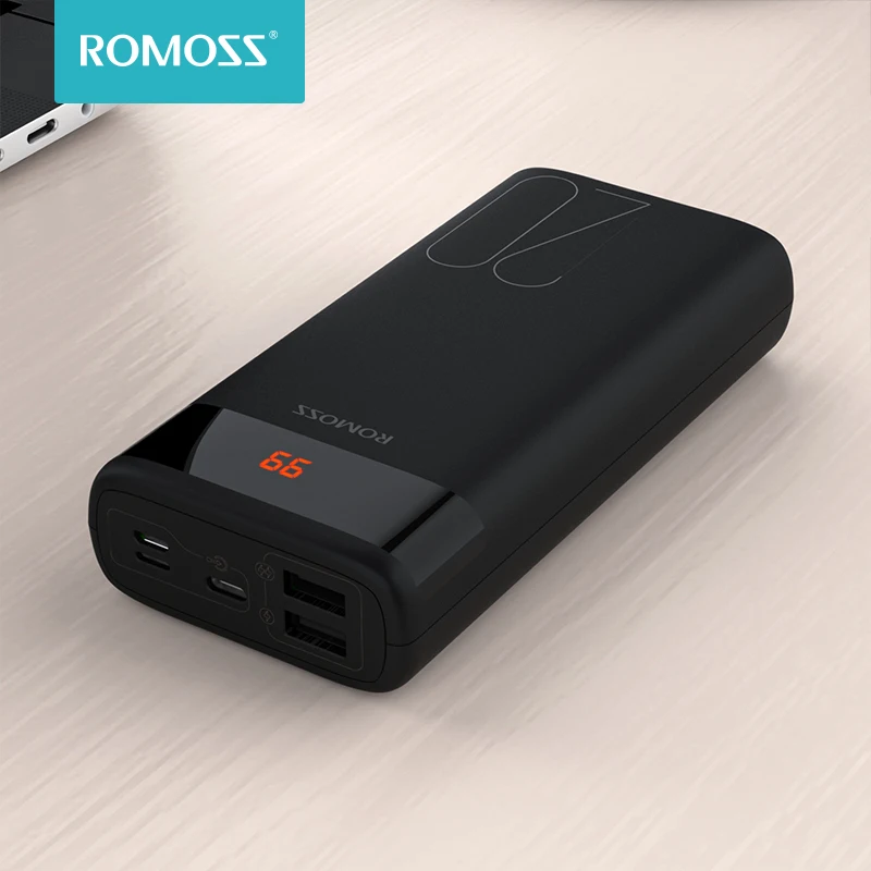 ROMOSS 20 Arų Galia Banko 20000mAh Dual USB Powerbank 20000 mAh Išorinių Baterijų Kroviklis Su LED Ekranas, 