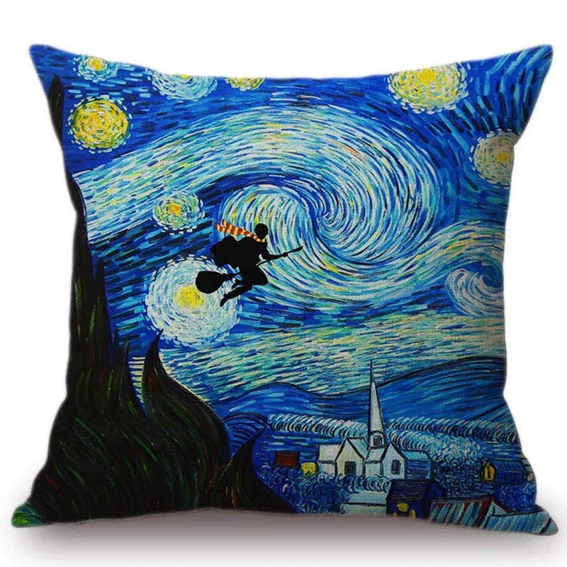 Van Gogh Žvaigždėtą Naktį Aliejaus Tapybai Juokinga Meno Pilis Ragana Namų Dekoro Pagalvę Padengti Tardis Peter Pan Kūrybos Lininė Pagalvėlė Padengti