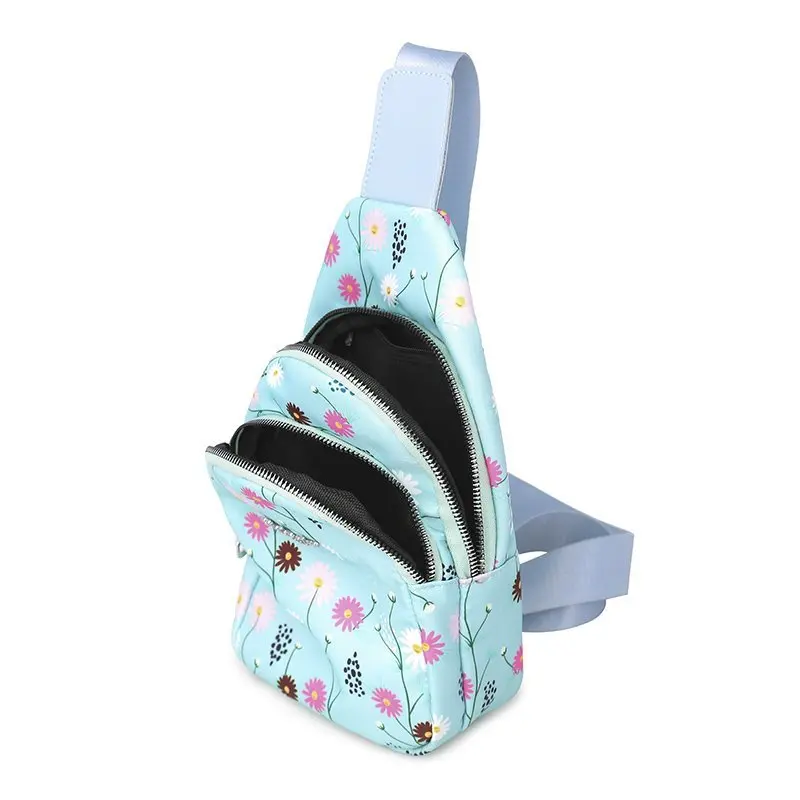 Mėlyna Gėlių Lauko Pečių, Krūtinės Pack Crossbody Krepšiai Moterų Merginos Kelionės Daypack su USB Įkrovimo lizdas Atsitiktinis Mažas Maišelis